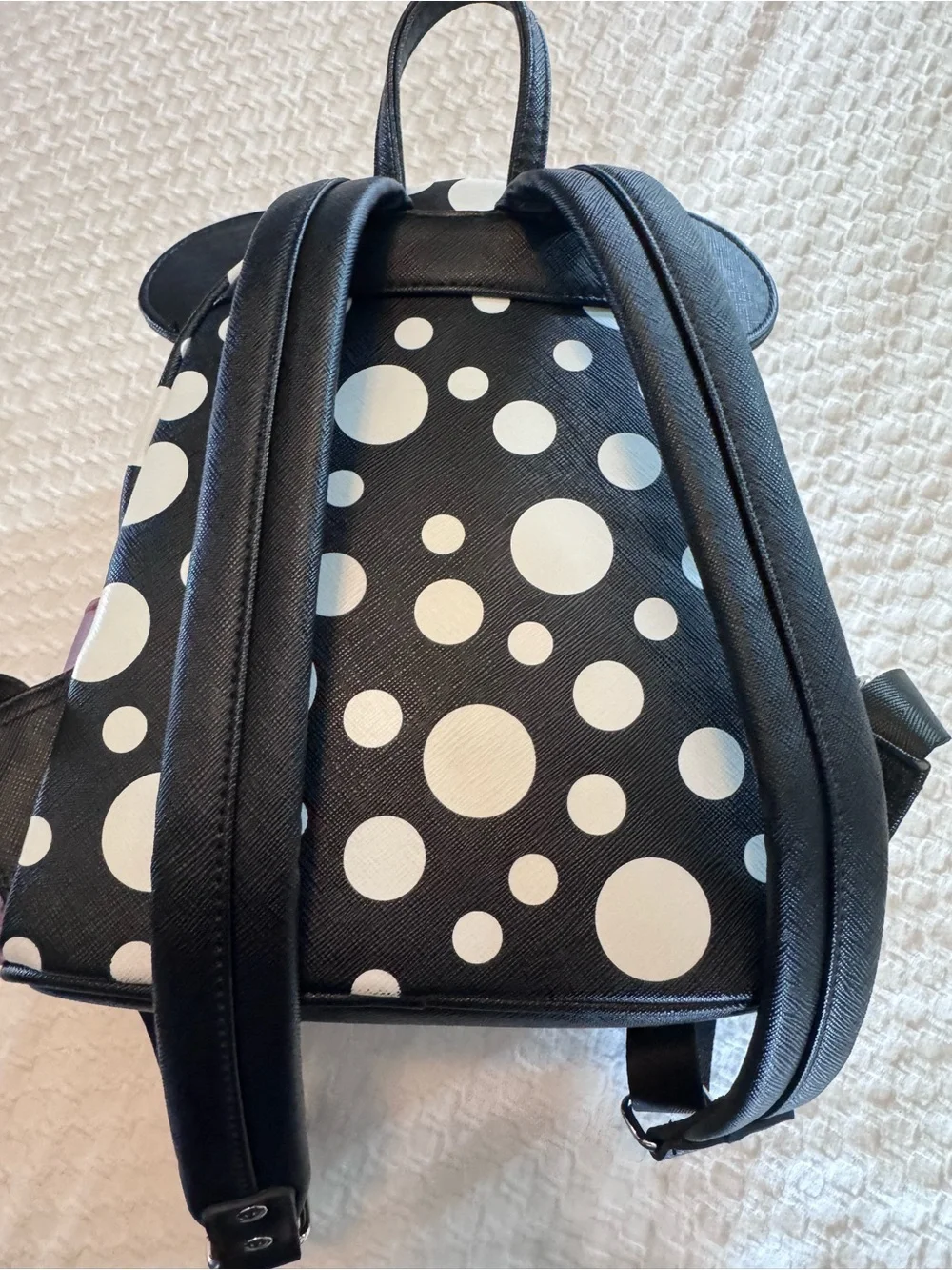Loungefly Disney Black White Polka Dot Mini Backpack with Burgundy Bow